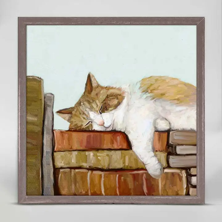 Cat On Books 3 Mini Framed Canvas