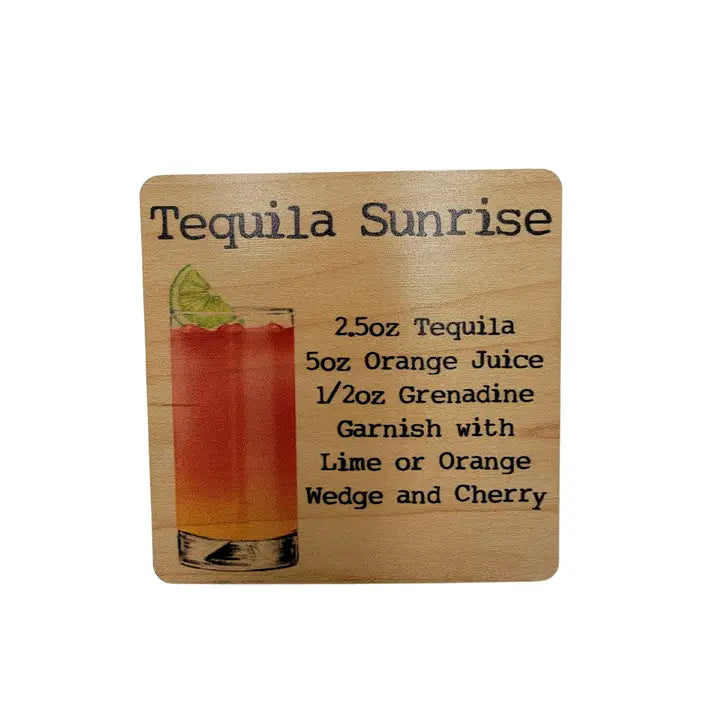 Tequila Sunrise Cocktail Wooden Coaster