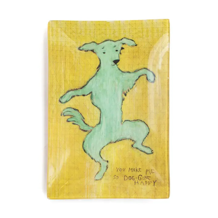 Dancing Dog Large Rectangle Decoupage Plate