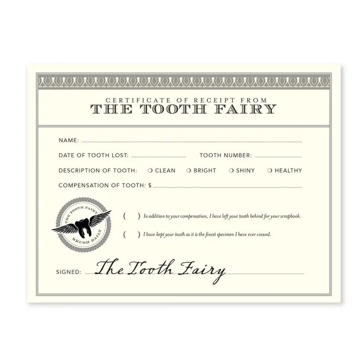 Tooth Fairy Receipt Notecard Set of 8