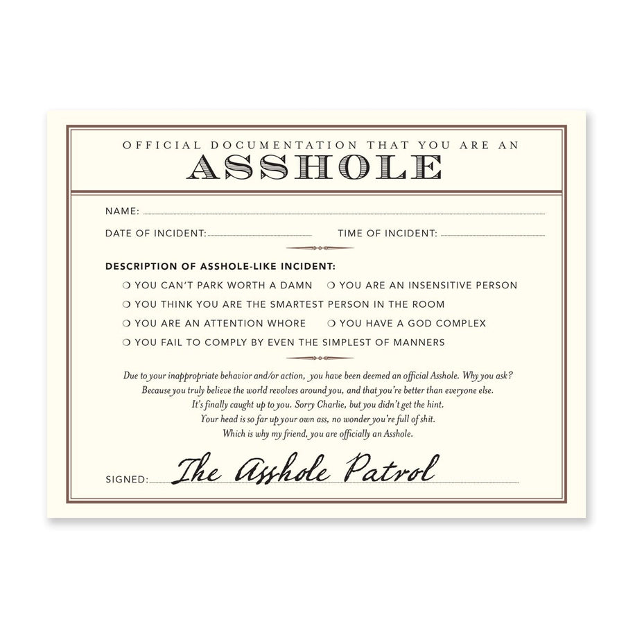 Asshole Receipt Notecard Set