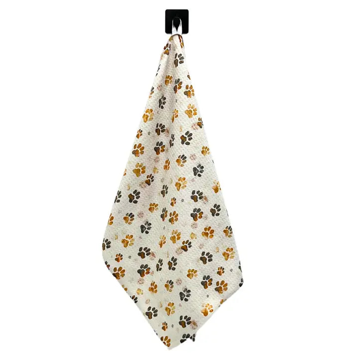 Dirty Dog Paw Prints Waffle Weave Tea Towel