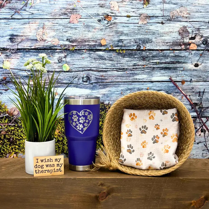 Dirty Dog Paw Prints Waffle Weave Tea Towel