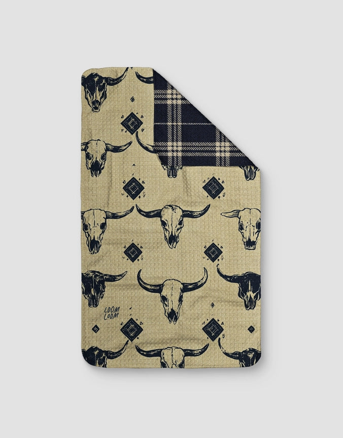 Bull Skull Plaid Reversible Tea Towel