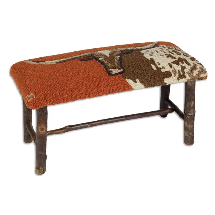 Longhorn Hooked Wool Top Hickory Bench