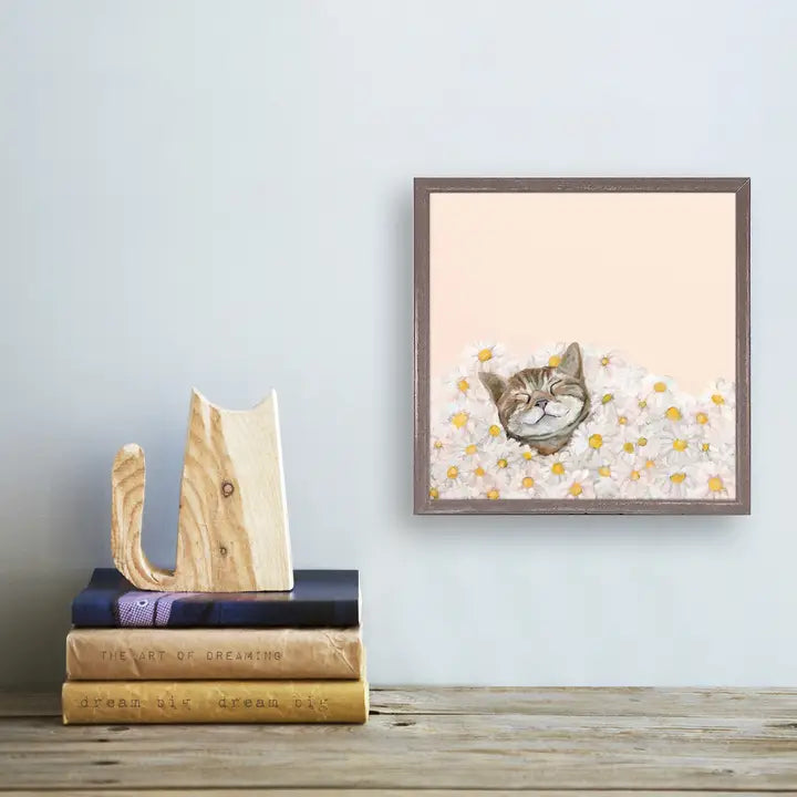 Happy Cat in Daisies Mini Canvas