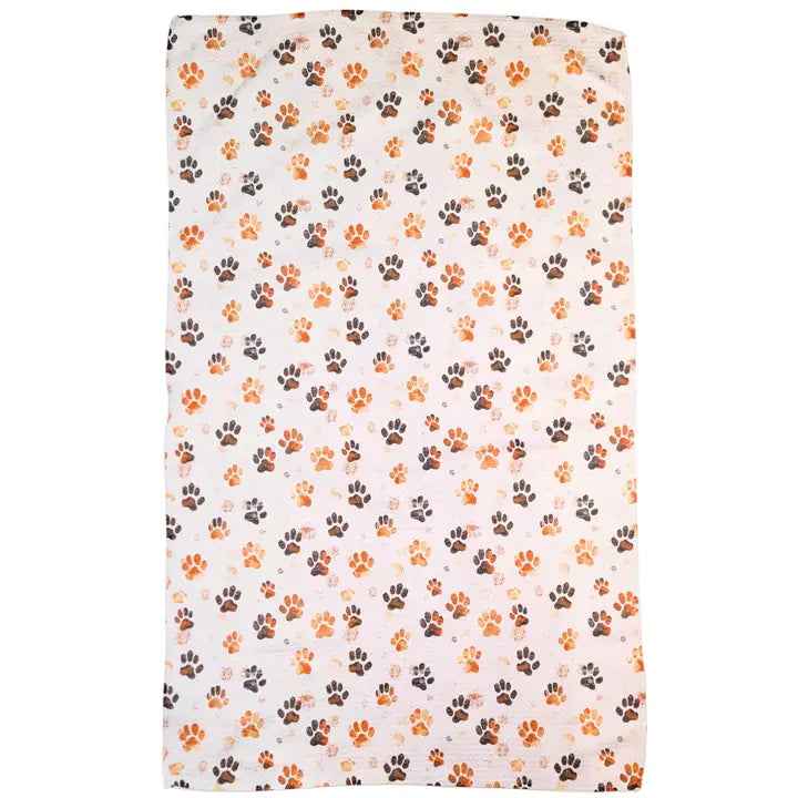 Dirty Dog Paw Prints Waffle Weave Tea Towel