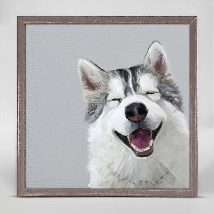 Happy Husky Mini Framed Canvas