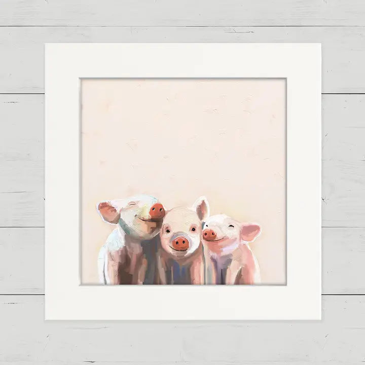Three Pink Piglets Happy Square