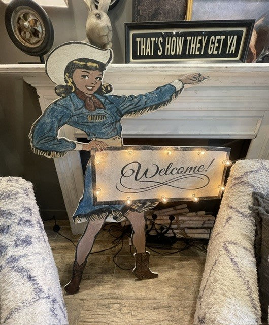 Tall Girl Welcome Y'All Marquee Sign