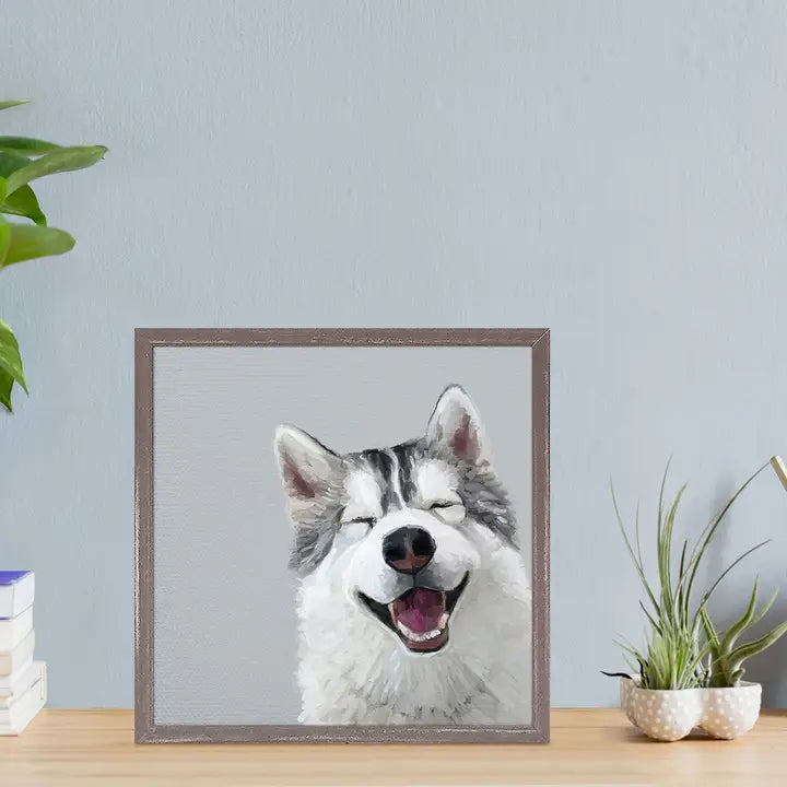 Happy Husky Mini Framed Canvas