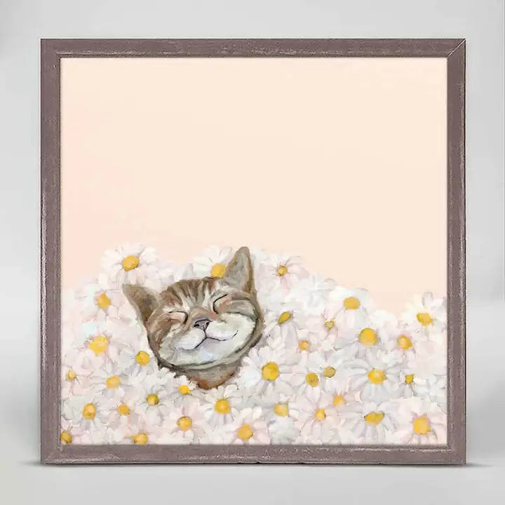 Happy Cat in Daisies Mini Canvas