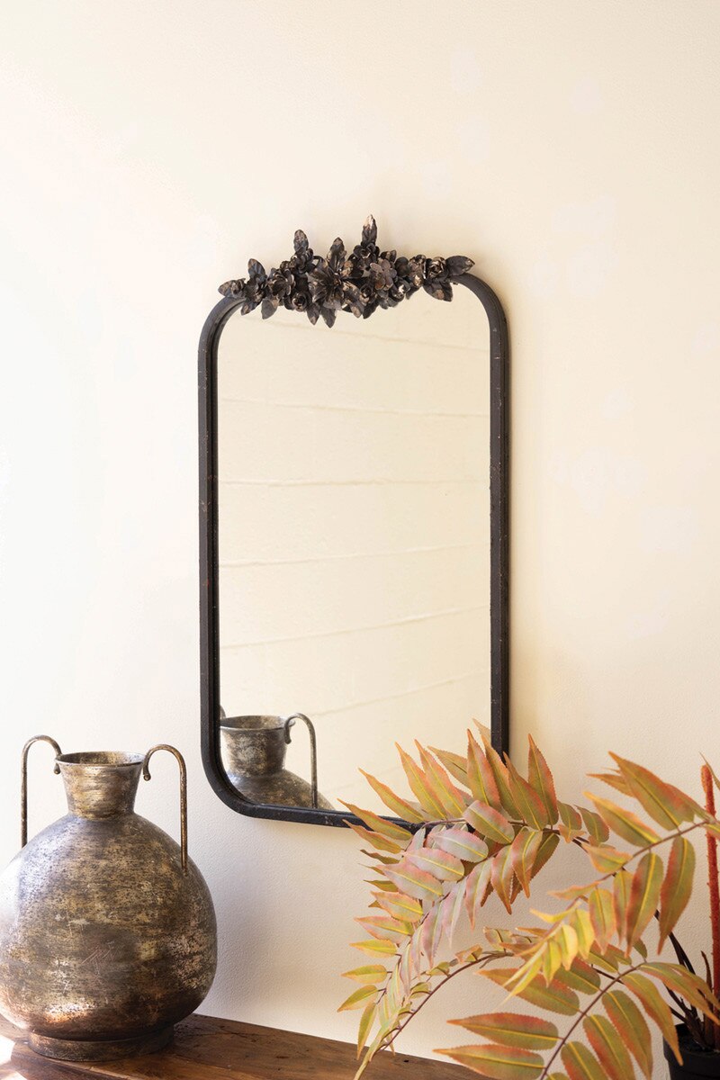 Rectangle Metal Mirror with Flower Details