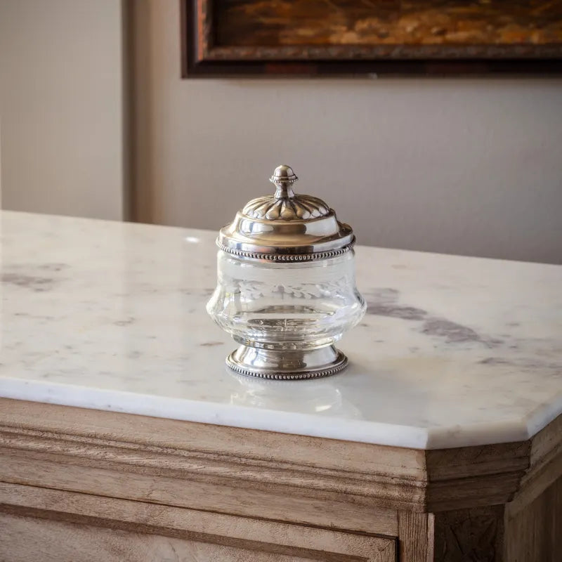 Antique Silver Etched Glass Vanity Canister