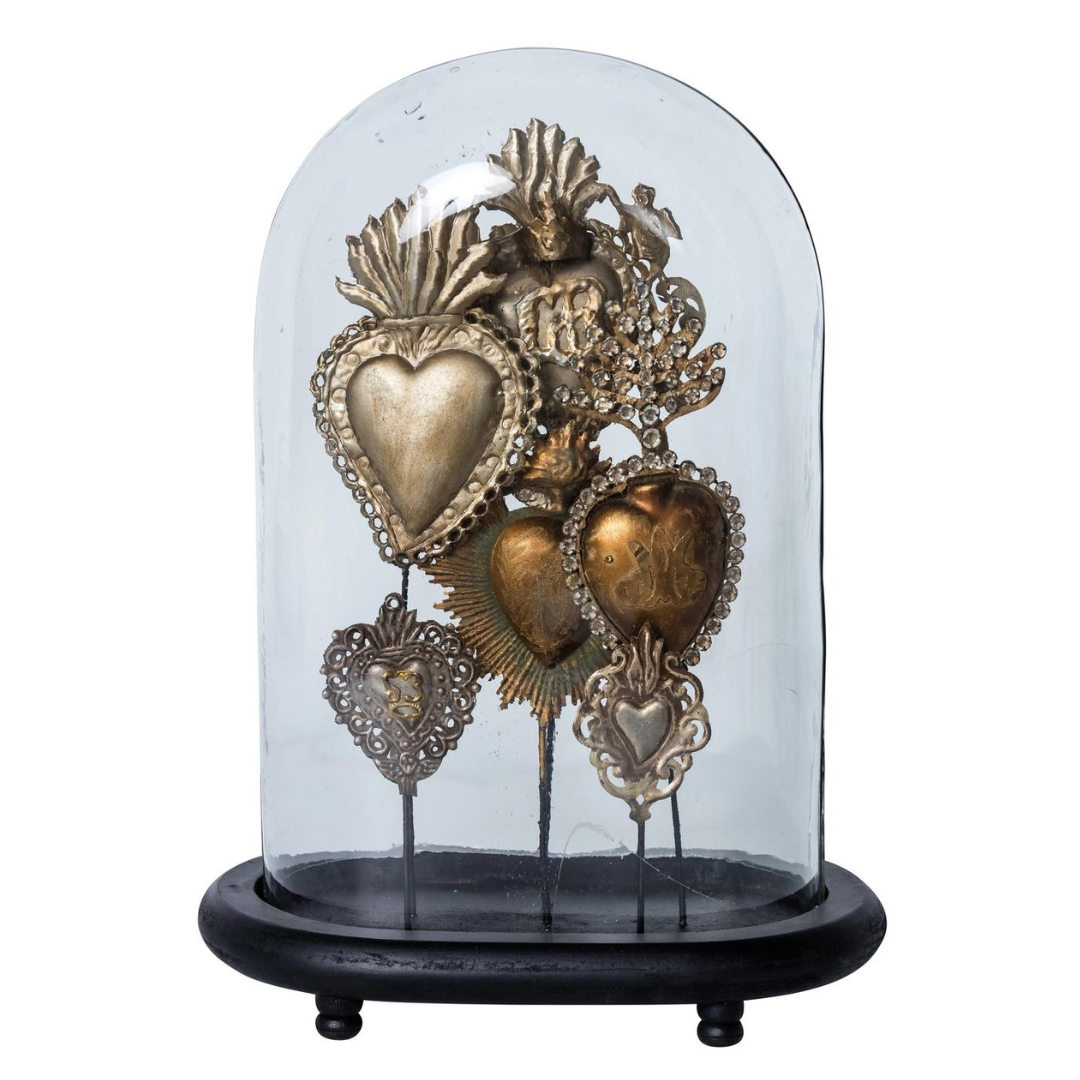 Glass Oval Dome with Ex Voto Hearts