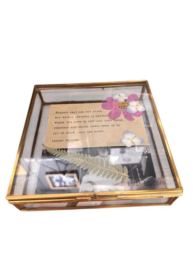 Square Glass Memory Box -Brass