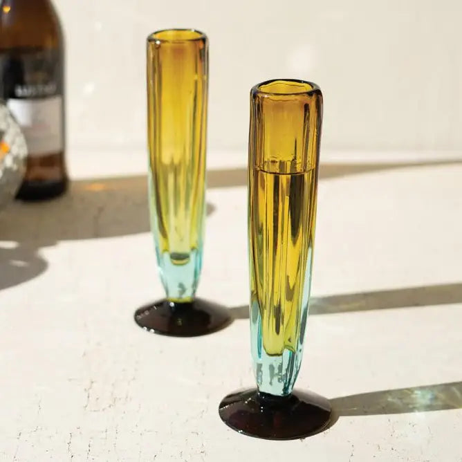 Blue and Amber Fluted Champagne Glass