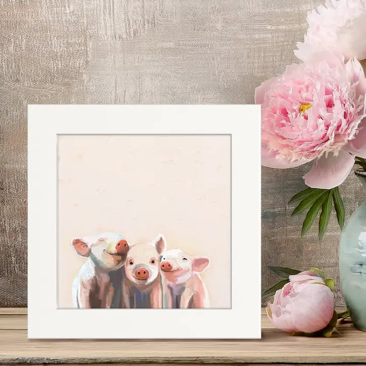 Three Pink Piglets Happy Square