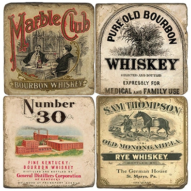 Vintage Bourbon Tumbled Marble Coasters Set/4