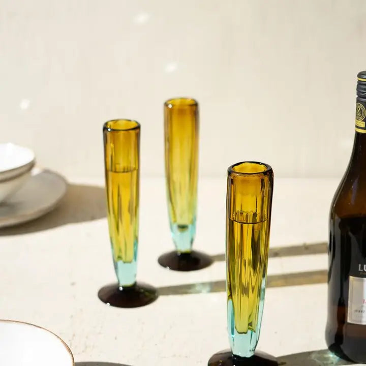 Blue and Amber Fluted Champagne Glass