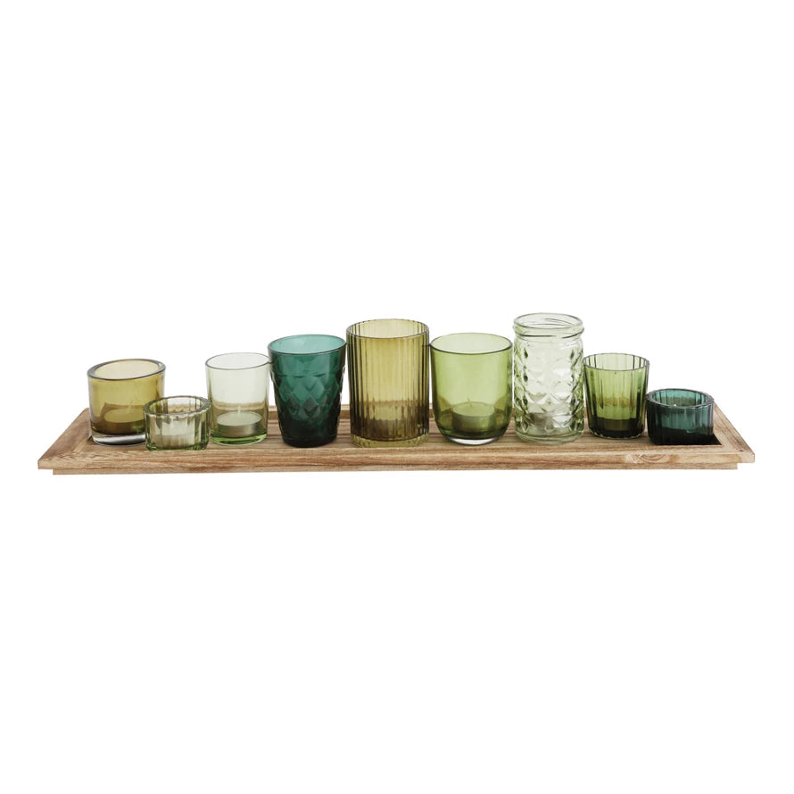 Wood Tray Votive Set 10 pc