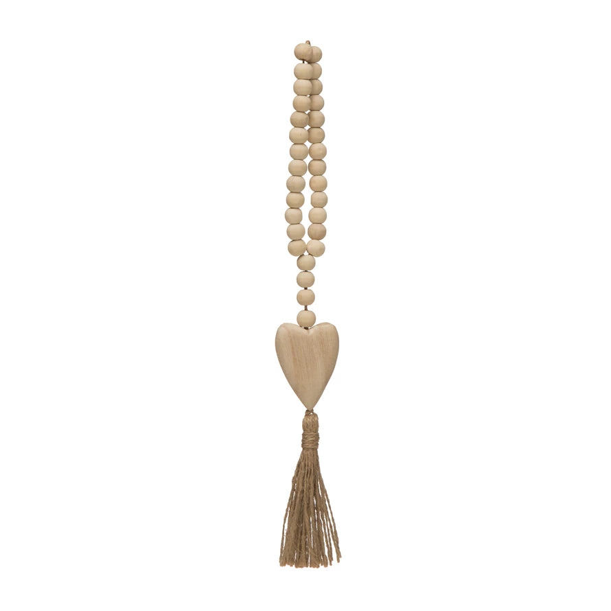 Wood Beads w/ Heart & Jute Tassel