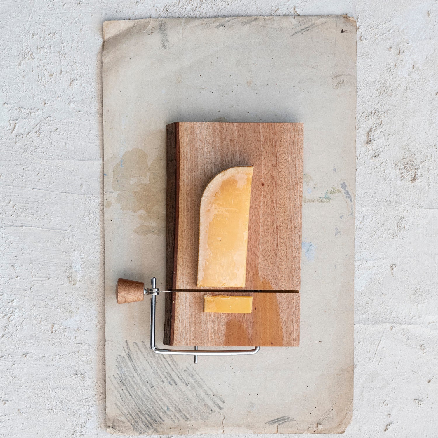 Mahogany Wood Cheese Slicer w/ Bark Edge