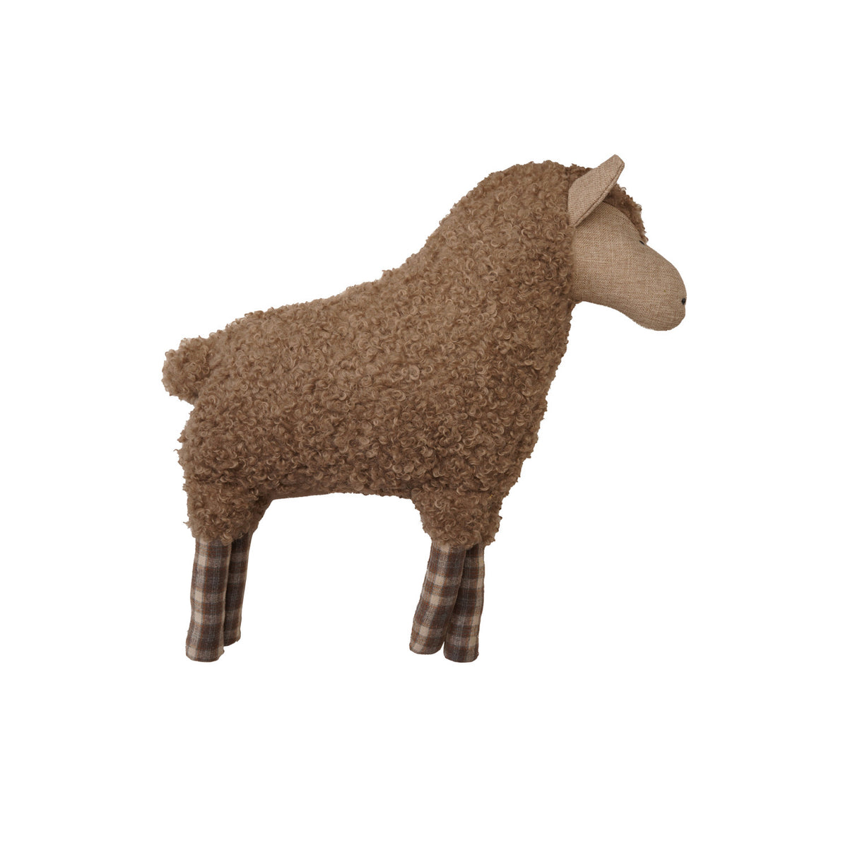 Faux Sherpa Sheep Shaped Pillow with Plaid Pattern