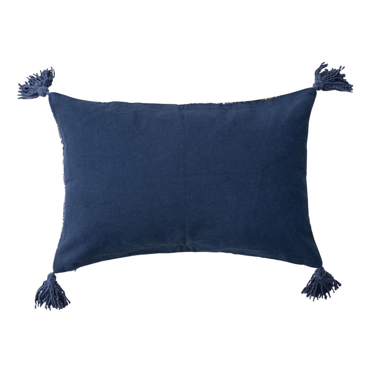 Cotton Velvet Lumbar Pillow w/ Woodland Pattern & Tassels