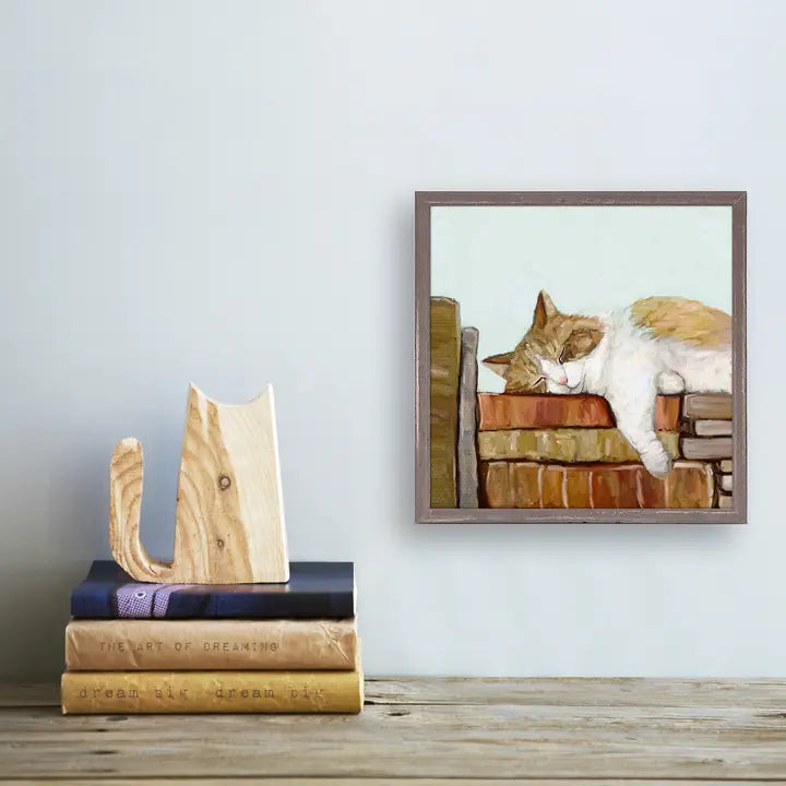 Cat On Books 3 Mini Framed Canvas